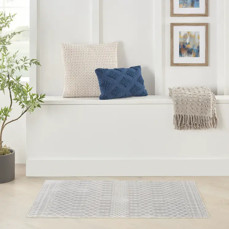 3' X 5' Gray And Ivory Moroccan Washable Area Rug
