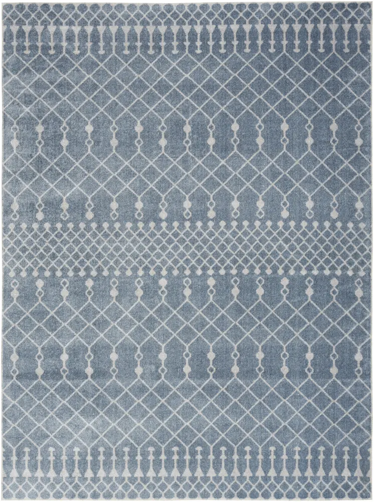 4' X 6' Blue And Ivory Moroccan Washable Area Rug