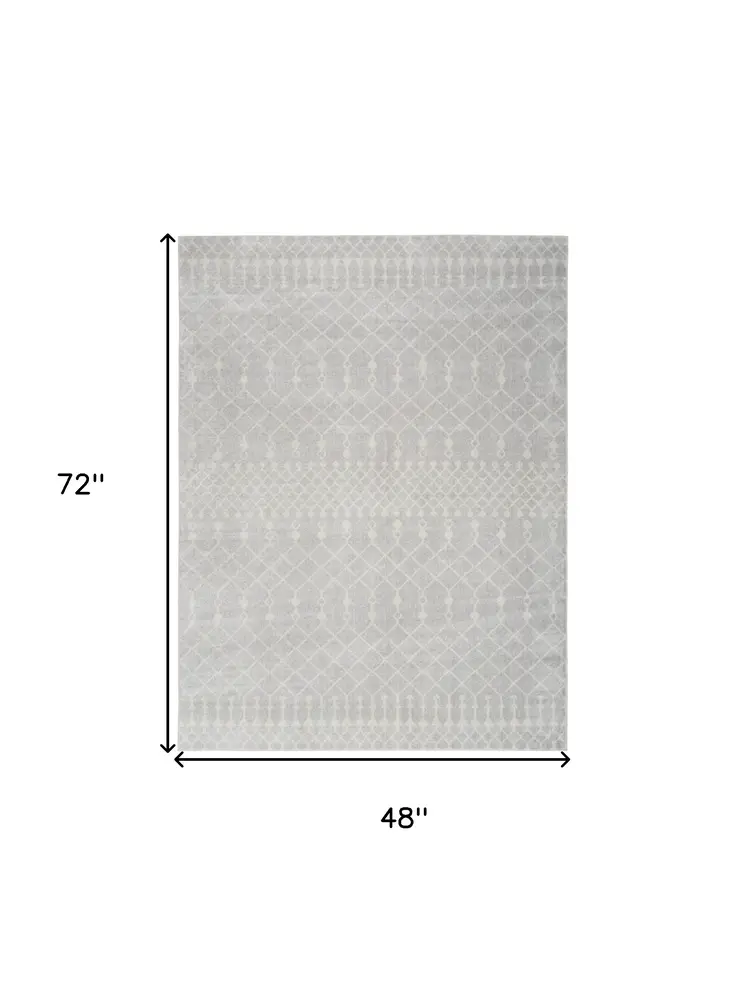 4' X 6' Gray And Ivory Moroccan Washable Area Rug