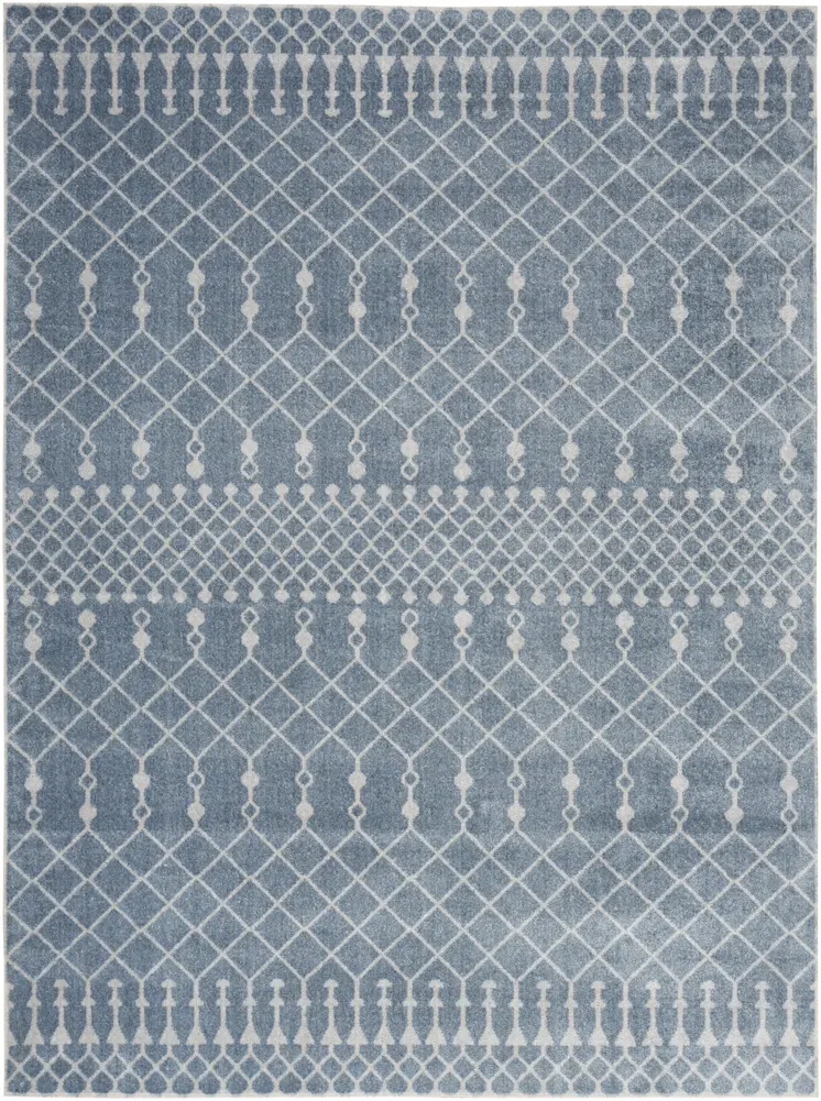 5' X 7' Blue And Ivory Moroccan Washable Area Rug