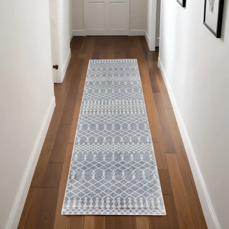 8' Blue Moroccan Runner Rug