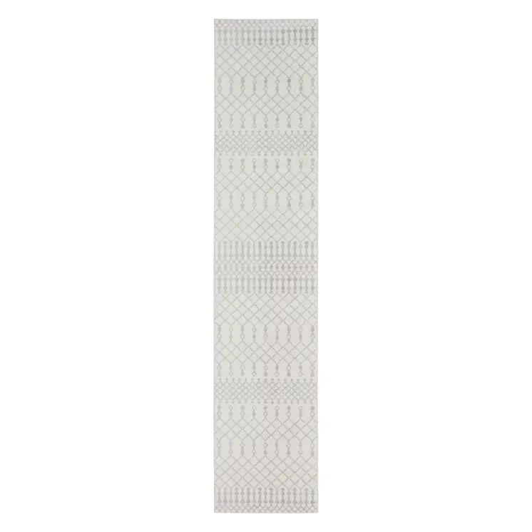 8' Gray And Ivory Moroccan Runner Rug