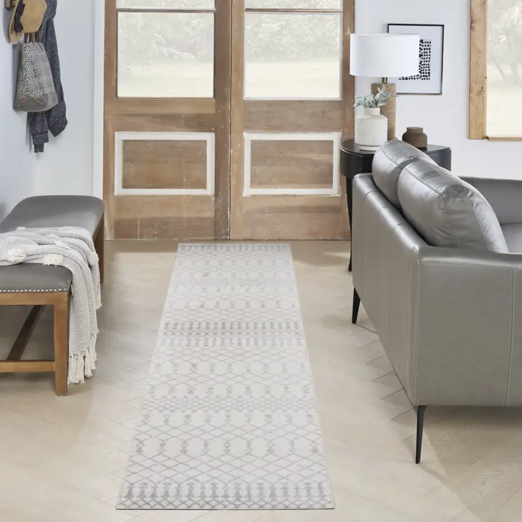 8' Gray And Ivory Moroccan Runner Rug
