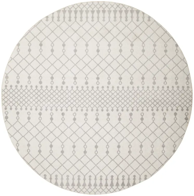 8' Gray And Ivory Moroccan Washable Round Rug