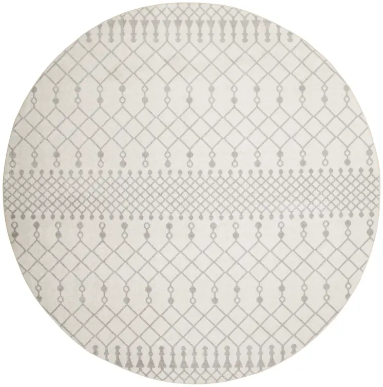 8' Gray And Ivory Moroccan Washable Round Rug