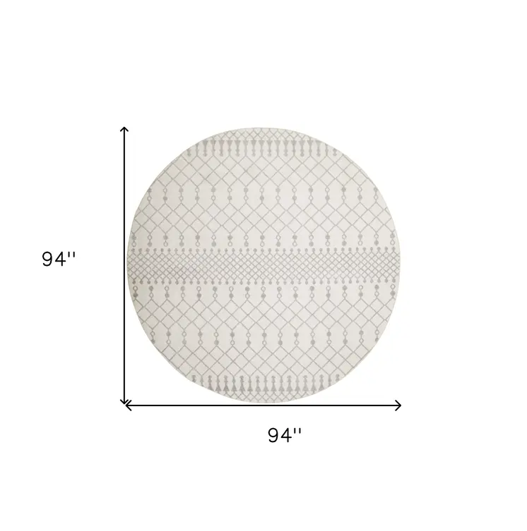 8' Gray And Ivory Moroccan Washable Round Rug