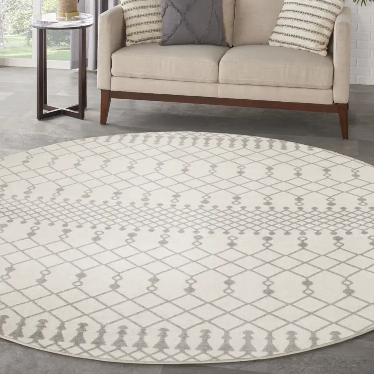 8' Gray And Ivory Moroccan Washable Round Rug