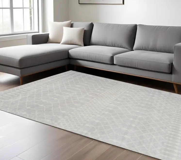 9' X 12' Gray And Ivory Moroccan Washable Area Rug
