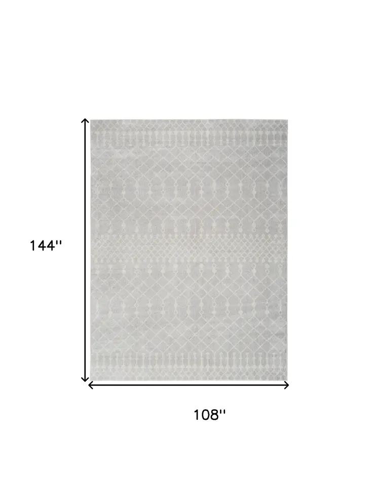 9' X 12' Gray And Ivory Moroccan Washable Area Rug