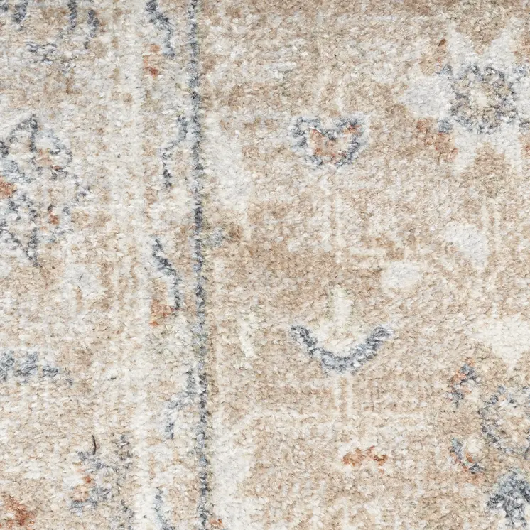 8' Sage And Ivory Floral Medallion Distressed Washable Round Rug