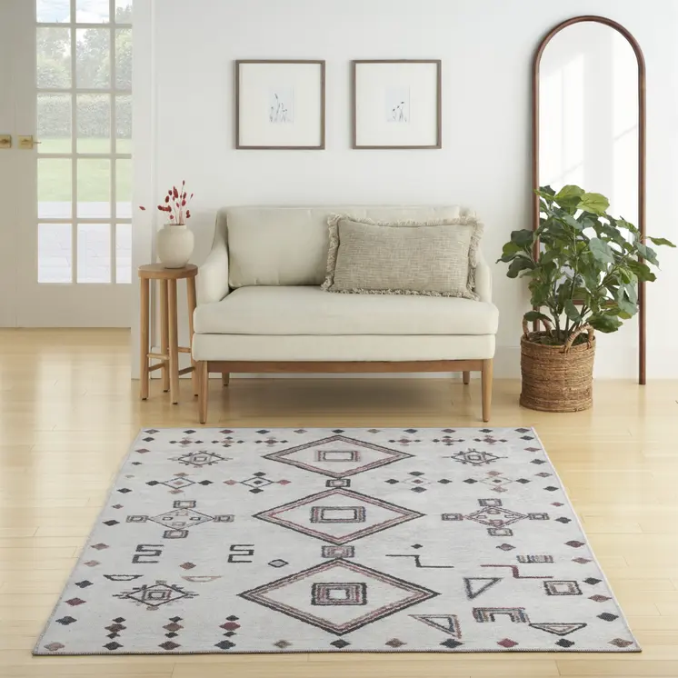 6' X 9' Gray and Brown Geometric Power Loom Washable Area Rug
