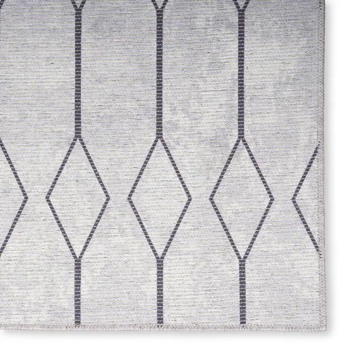 10' Cream Geometric Washable Runner Rug