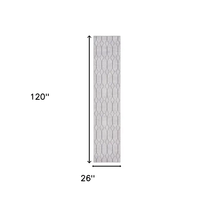 10' Cream Geometric Washable Runner Rug
