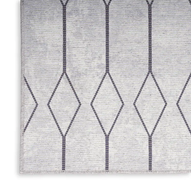 10' Cream Geometric Washable Runner Rug