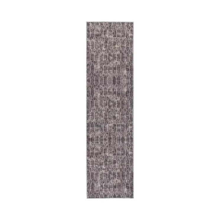 10' Brown Geometric Washable Runner Rug