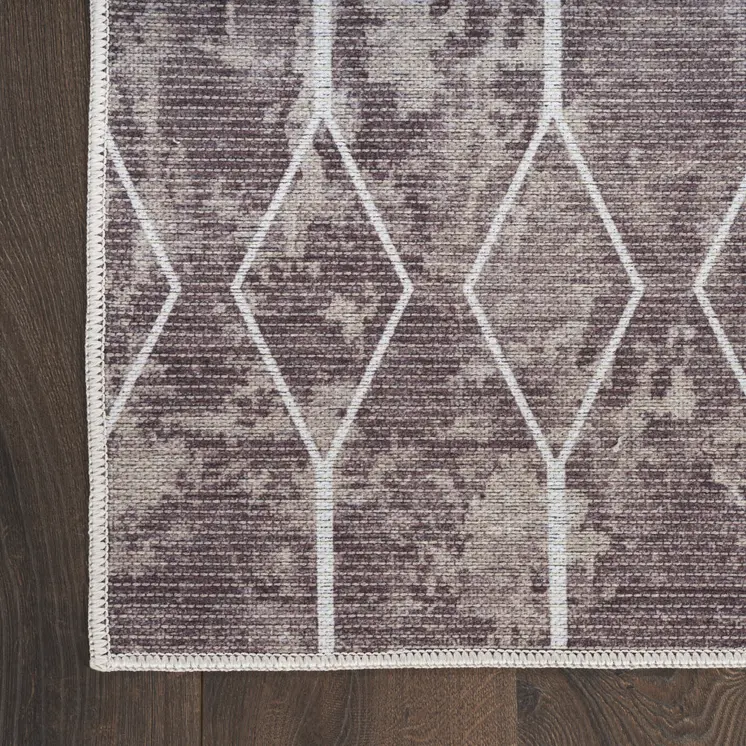 10' Brown Geometric Washable Runner Rug