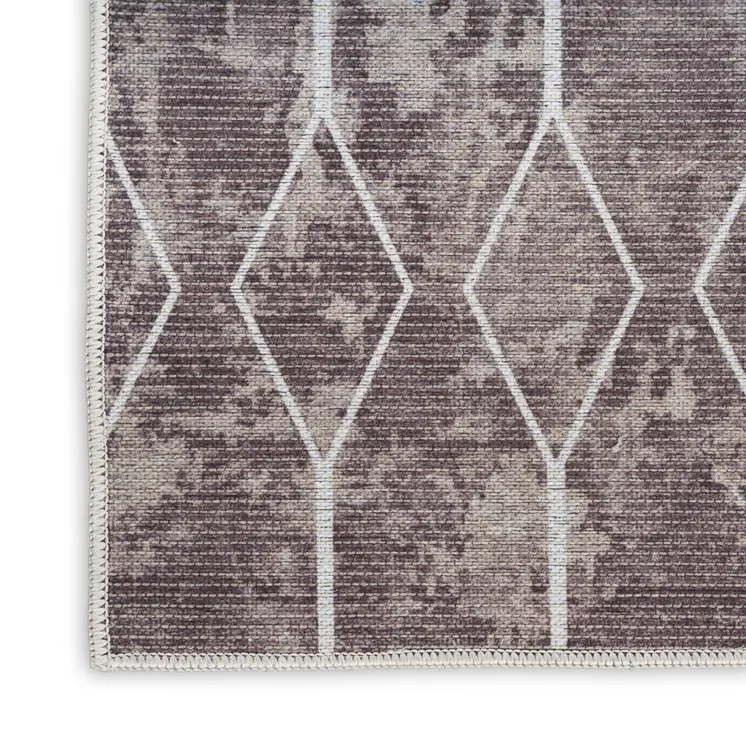 10' Brown Geometric Washable Runner Rug
