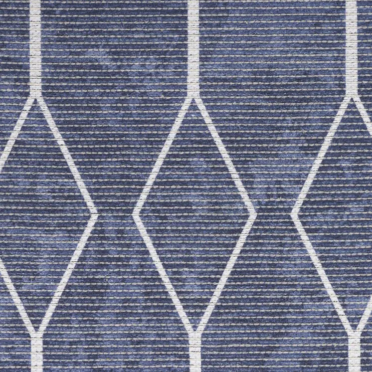 10' Blue Geometric Washable Runner Rug