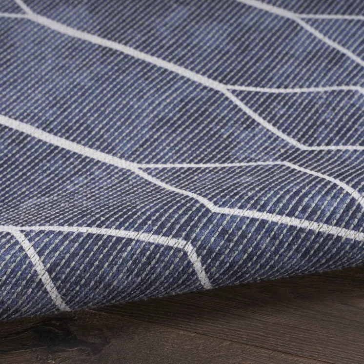 10' Blue Geometric Washable Runner Rug