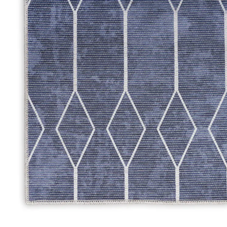 10' Blue Geometric Washable Runner Rug