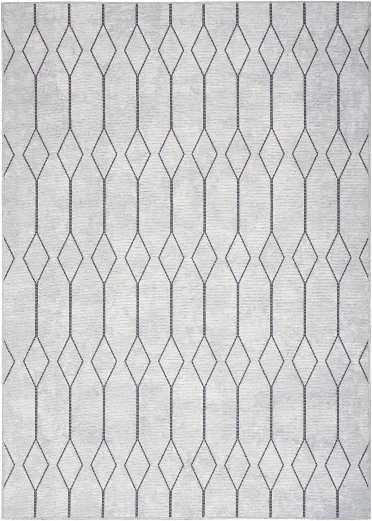 6' X 9' Gray and Ivory Geometric Power Loom Distressed Washable Area Rug