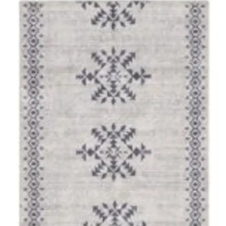 8' Gray Geometric Washable Runner Rug