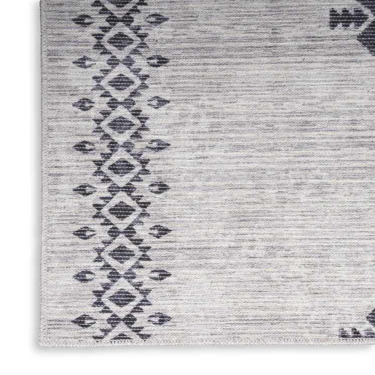 8' Gray Geometric Washable Runner Rug