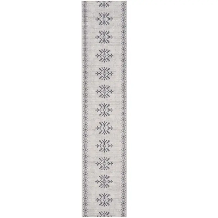 8' Gray Geometric Washable Runner Rug
