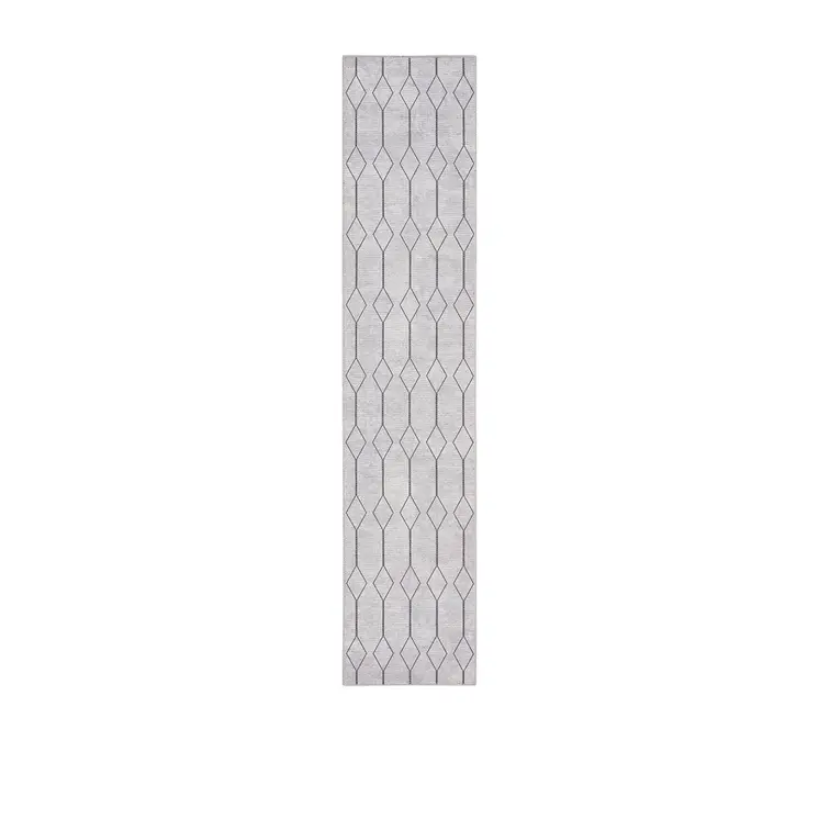 8' Cream Geometric Washable Runner Rug