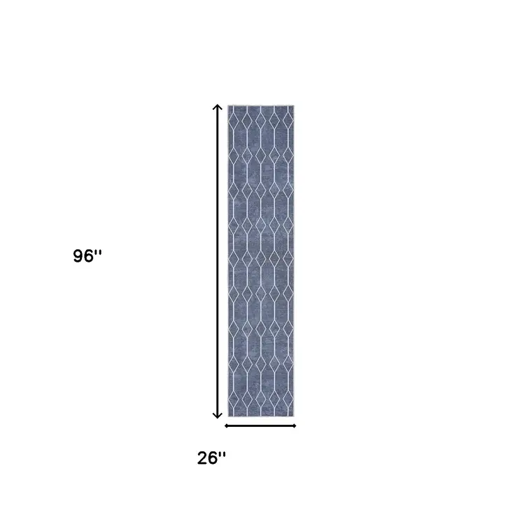 8' Blue Geometric Washable Runner Rug