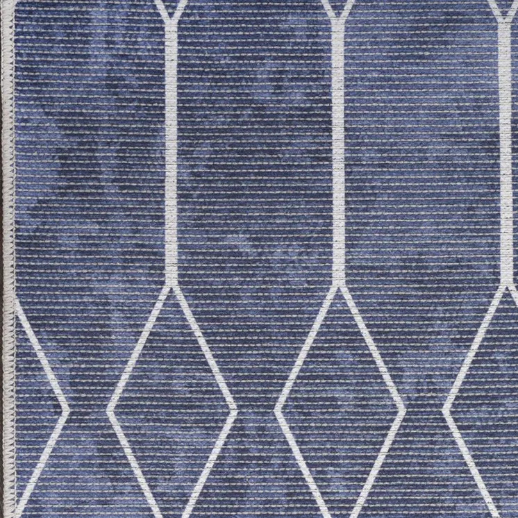 8' Blue Geometric Washable Runner Rug