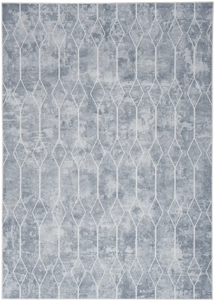 8' X 10' Blue and Gray Geometric Power Loom Washable Area Rug