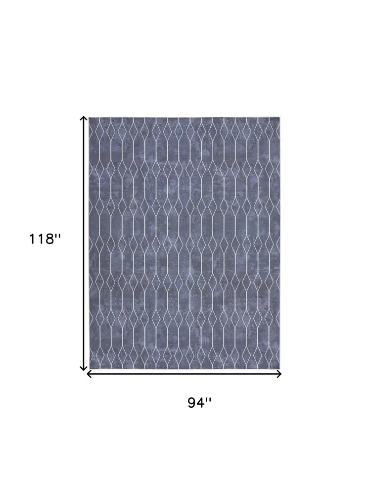 8' X 10' Blue and Ivory Geometric Power Loom Washable Area Rug