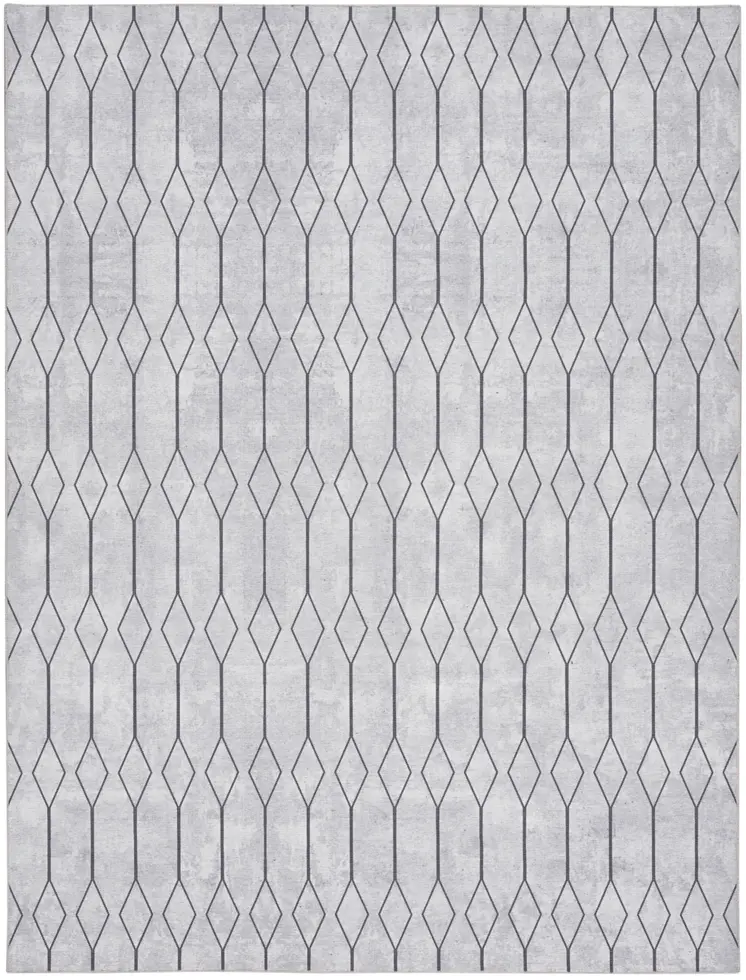 9' X 12' Ivory and Gray Geometric Power Loom Washable Area Rug