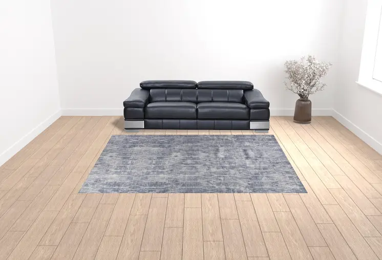 9' X 12' Blue and Beige Geometric Power Loom Washable Area Rug