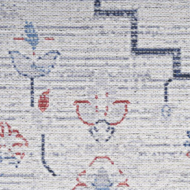 8' Ivory and Blue Oriental Power Loom Washable Runner Rug