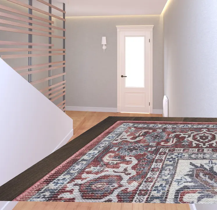 8' Red and Ivory Floral Power Loom Distressed Washable Runner Rug