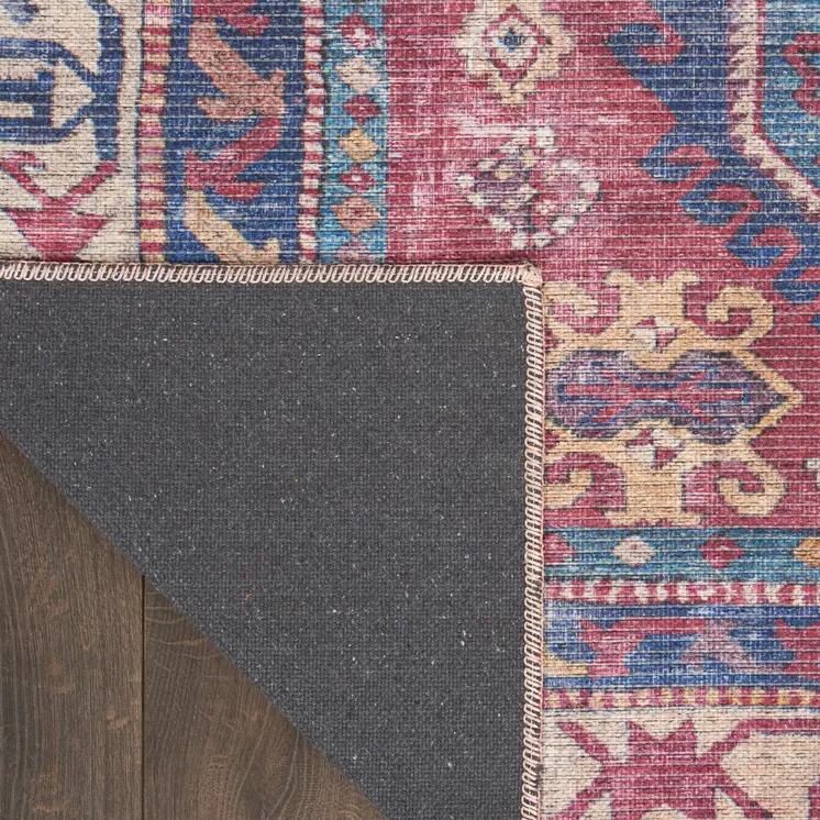 8' Blue And Red Medallion Distressed Washable Runner Rug