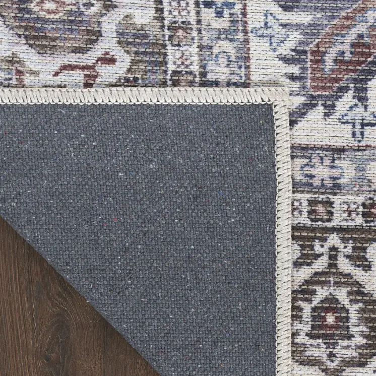 9' X 12' Green and Ivory Floral Power Loom Distressed Washable Area Rug