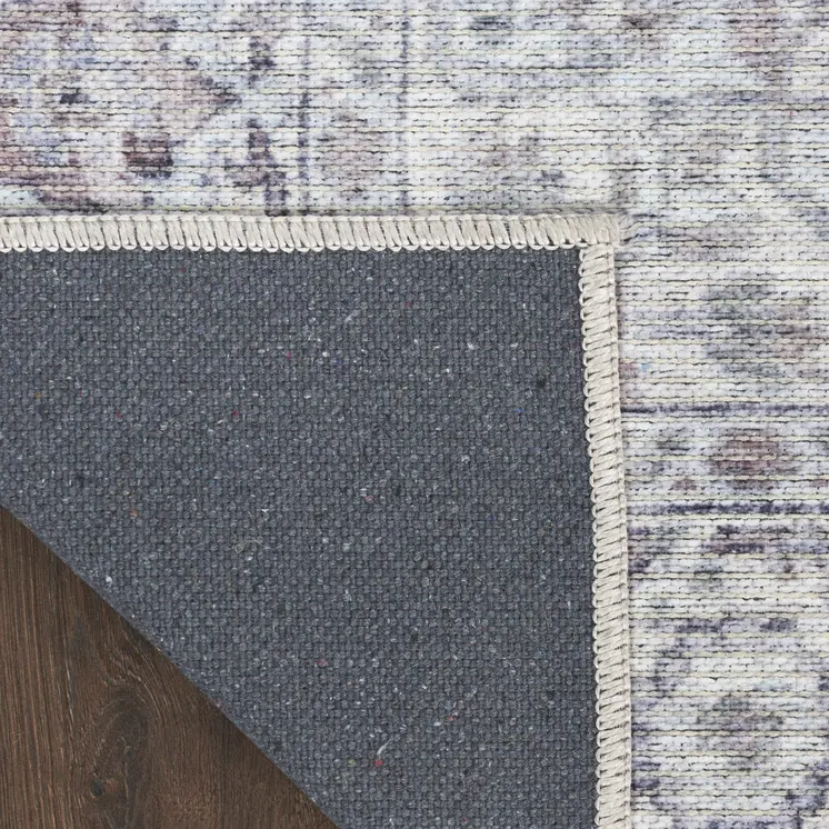 9' X 12' Gray and Ivory Floral Power Loom Distressed Washable Area Rug