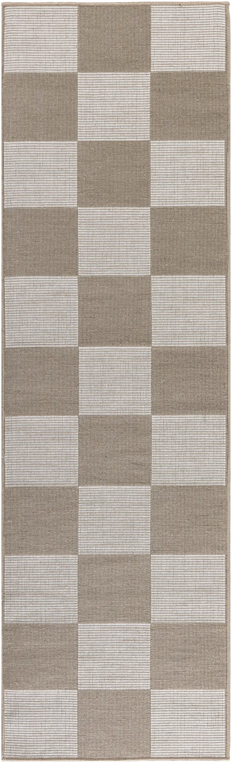8' Natural and Ivory Geometric Power Loom Washable Non Skid Runner Rug