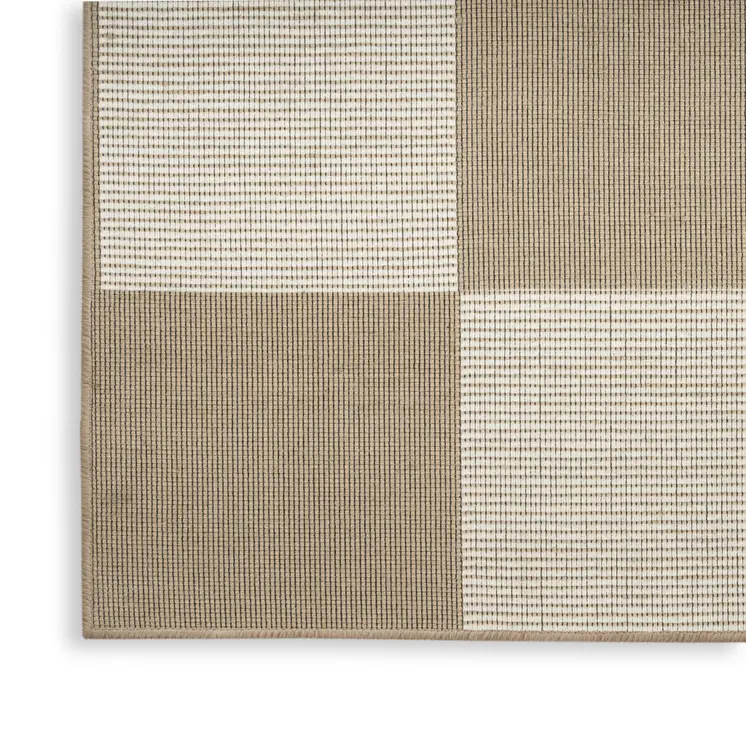 8' Natural and Ivory Geometric Power Loom Washable Non Skid Runner Rug