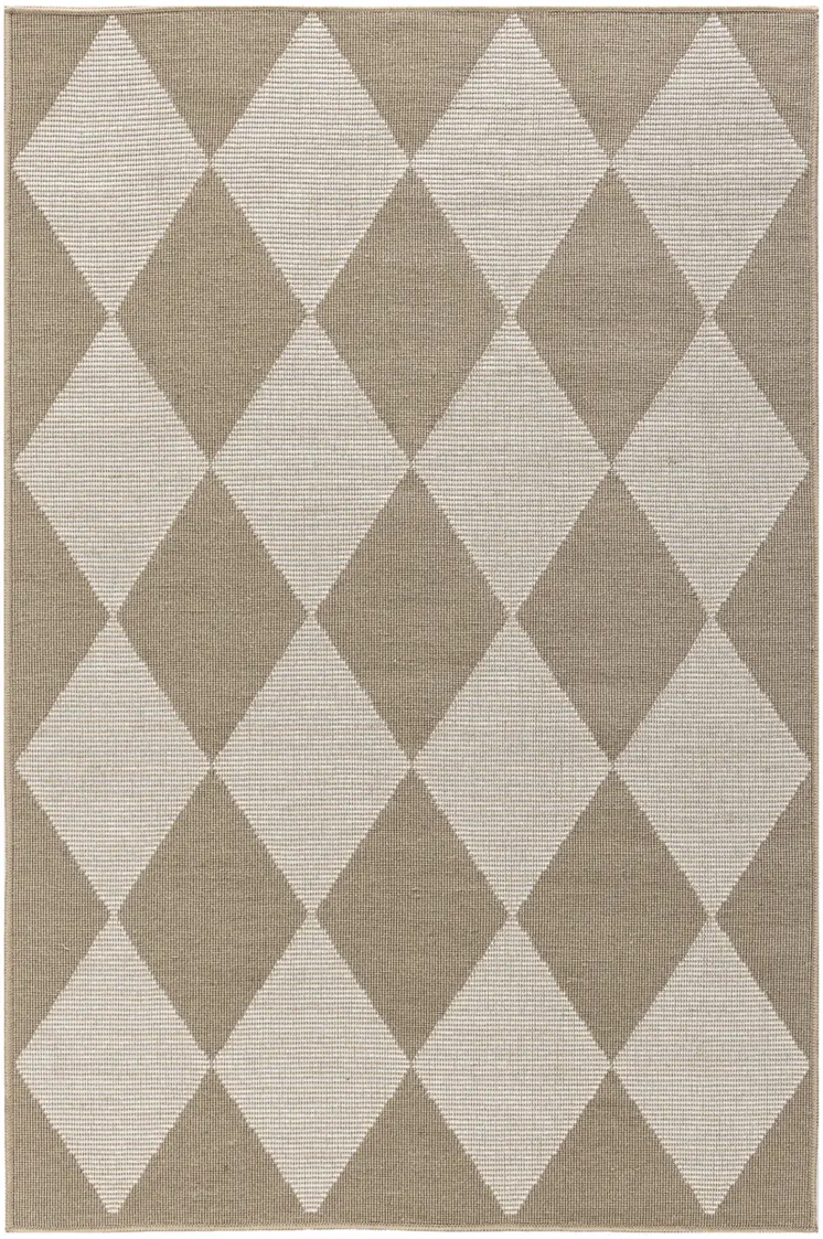 4' X 6' Natural and Ivory Geometric Power Loom Washable Non Skid Area Rug
