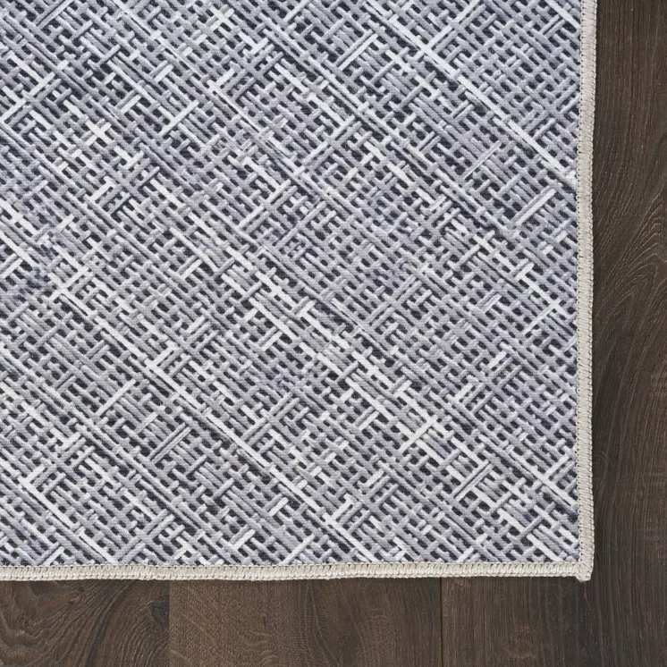 10' Gray Abstract Washable Runner Rug