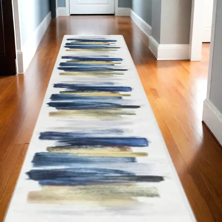 10' Blue Abstract Washable Runner Rug