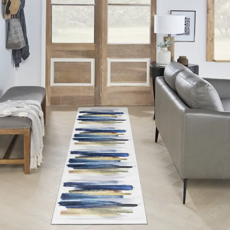 10' Blue Abstract Washable Runner Rug