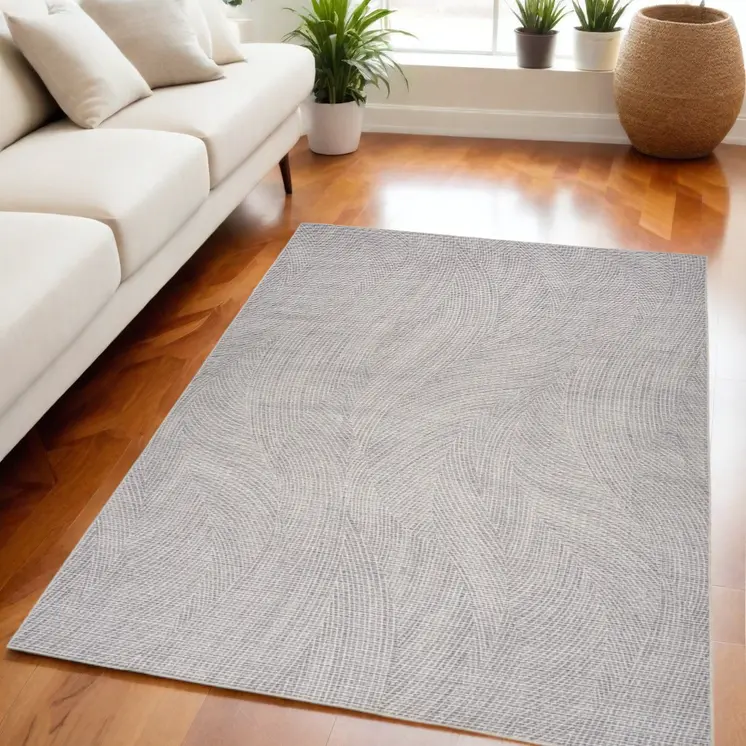 5' X 7' Gray and Ivory Abstract Power Loom Washable Non Skid Area Rug