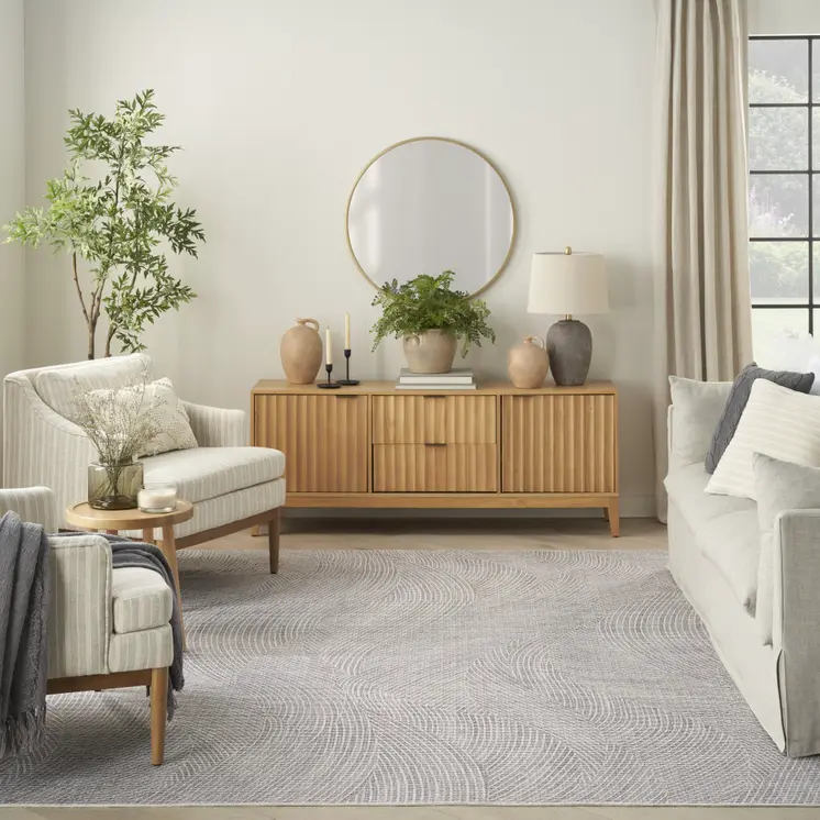 5' X 7' Gray and Ivory Abstract Power Loom Washable Non Skid Area Rug