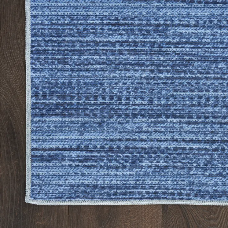 6' X 9' Blue Abstract Power Loom Washable Non Skid Area Rug