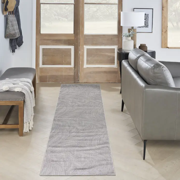 8' Cream Abstract Washable Runner Rug